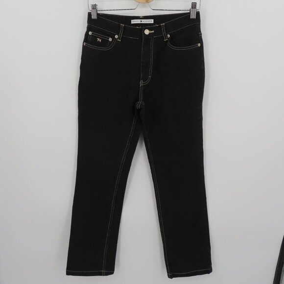 VTG Tommy Hilfiger Women 6 Black Cotton Blend Denim Jeans Embroidered Pocket - Picture 12 of 12